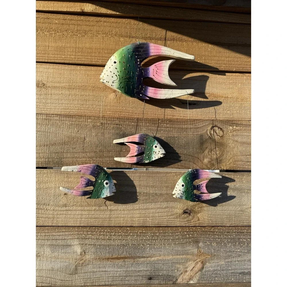 Wooden‎ Hanging Decorative Hand Carved Hand Painted Fish Vintage Jamaica